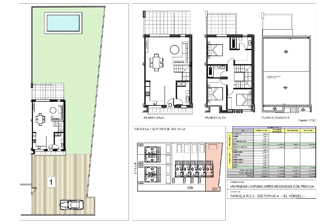 terraced house in El Vergel for sale, built area 118 m², year built 2022, condition first owner, plot area 201 m², 3 bedroom, 2 bathroom, swimming-pool, ref.: TM-0121-GC-4