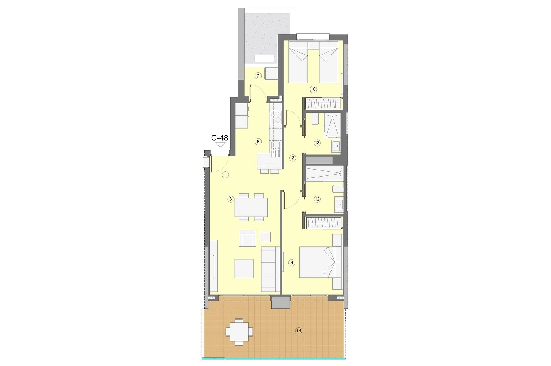 apartment on higher floor in Benidorm for sale, built area 94 m², condition first owner, air-condition, 2 bedroom, 2 bathroom, swimming-pool, ref.: HA-BEN-112-A02-10