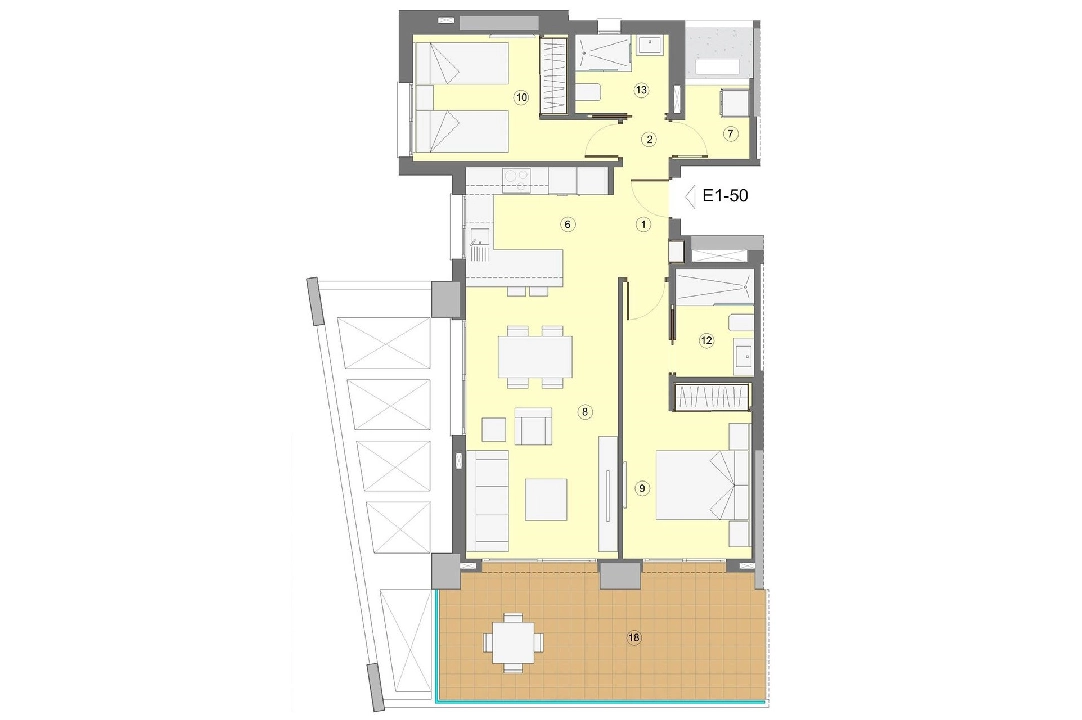 apartment on higher floor in Benidorm for sale, built area 94 m², condition first owner, air-condition, 2 bedroom, 2 bathroom, swimming-pool, ref.: HA-BEN-112-A02-11